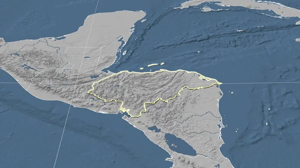 Гондурас Окрестности Далекая Косвенная Перспектива Очерченная Форма Grayscale Elevation Map — стоковое фото