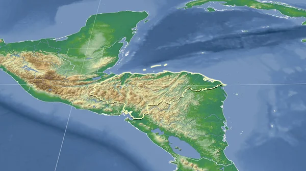 Гондурас Окрестности Далекая Косвенная Перспектива Очерченная Форма Физическая Карта Цвета — стоковое фото