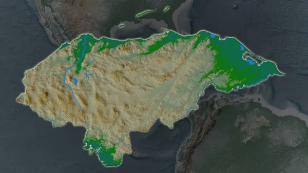 Área Honduras Agrandó Brilló Sobre Fondo Oscuro Sus Alrededores Características — Foto de Stock