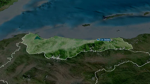 Atlantida Afdeling Honduras Zoomede Fremhævede Med Kapital Satellitbilleder Gengivelse - Stock-foto