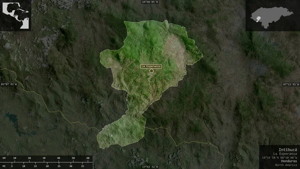 Intibuca Departamento Honduras Imágenes Satélite Forma Presentada Contra Área País — Foto de Stock