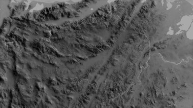 Olancho, Honduras Departmanı. Gölleri ve nehirleri olan gri tonlu bir harita. Ülke alanına göre şekillendirilmiş. 3B görüntüleme