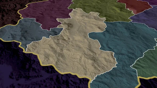 Lempira - department of Honduras zoomed and highlighted. Colored and bumped map of the administrative division. 3D rendering