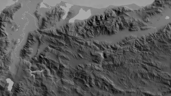 Yoro 洪都拉斯省 有湖泊和河流的灰度地图 形状与它的国家相对应 3D渲染 — 图库照片