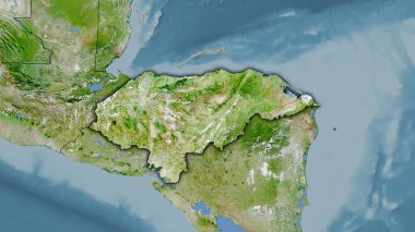 Uydudaki Honduras bölgesi stereografik projeksiyondaki bir harita - koyu parlak çizgili raster tabakalarının ham bileşimi