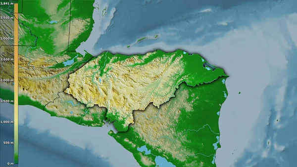 Mapa Físico Dentro Área Honduras Projeção Estereográfica Com Legenda Composição — Fotografia de Stock