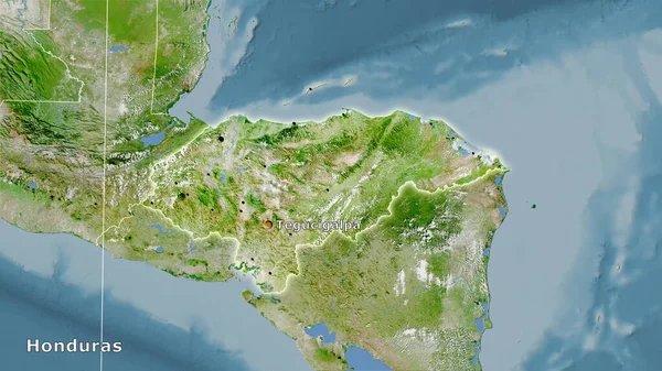 衛星上のホンジュラス地域立体投影の地図 主な組成 — ストック写真