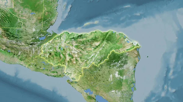 卫星D地图上的洪都拉斯地区立体投影 具有发光轮廓的栅格层的原始组成 — 图库照片
