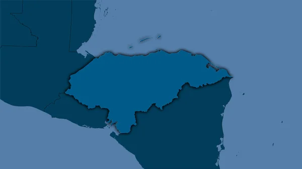 立体投影中的实心地图上的洪都拉斯区域 具有暗发光轮廓的栅格层的原始成分 — 图库照片