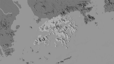 Stereografik projeksiyondaki gri tonlama yükseklik haritasında Hong Kong bölgesi - raster katmanlarının ham bileşimi