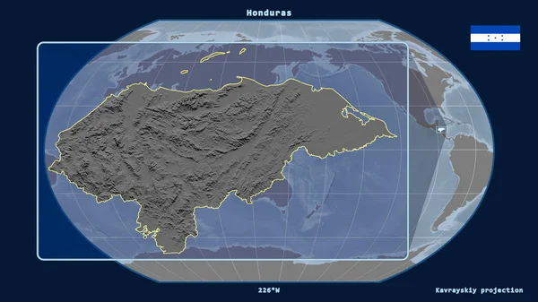 Vergrößerte Ansicht Von Honduras Mit Perspektivischen Linien Gegen Eine Weltkarte — Stockfoto