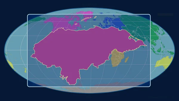 Honduras Való Ráközelítés Perspektívákkal Mollweide Projekció Globális Térképével Szemben Alakzat — Stock Fotó