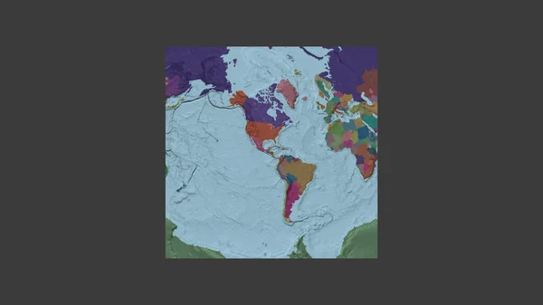 ホンジュラスの領土を中心に斜めのヴァン グリンテン投影で世界の大規模な地図の正方形のフレーム 行政庁のカラーマップ — ストック写真