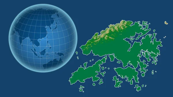 Hong Kong Yakınlaştırılmış Haritaya Karşı Ülkenin Şekline Sahip Dünya Mavi — Stok fotoğraf
