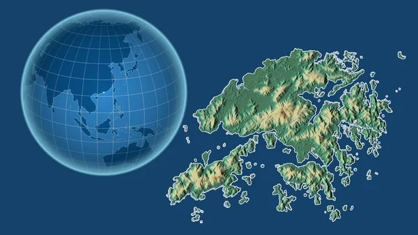 Hong Kong Globe Shape Country Zoomed Map Its Outline Isolated — Stock Photo, Image