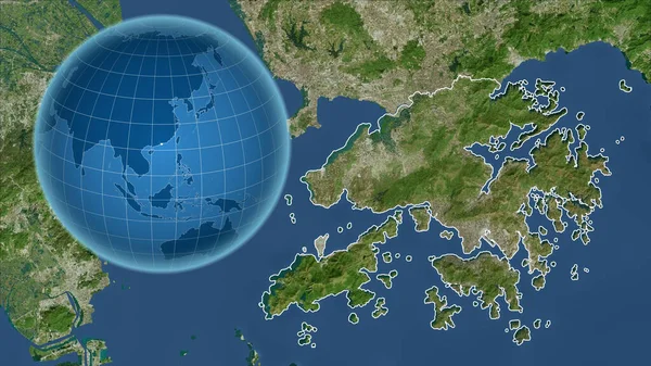 Hong Kong Globo Con Forma Del País Contra Mapa Ampliado — Foto de Stock