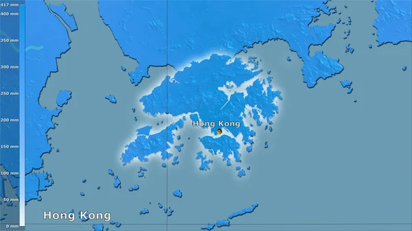 Précipitation Mois Humide Dans Zone Hong Kong Dans Projection Stéréographique — Photo