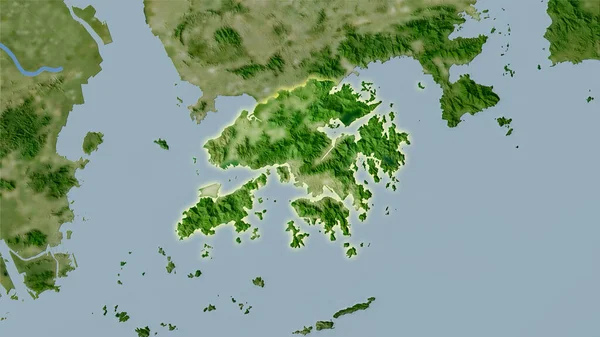 Περιοχή Χονγκ Κονγκ Στον Χάρτη Του Δορυφόρου Στην Στερεογραφική Προβολή — Φωτογραφία Αρχείου