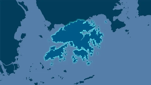 Stereografik Projeksiyondaki Sağlam Harita Üzerinde Hong Kong Alanı Işık Yansıtan — Stok fotoğraf