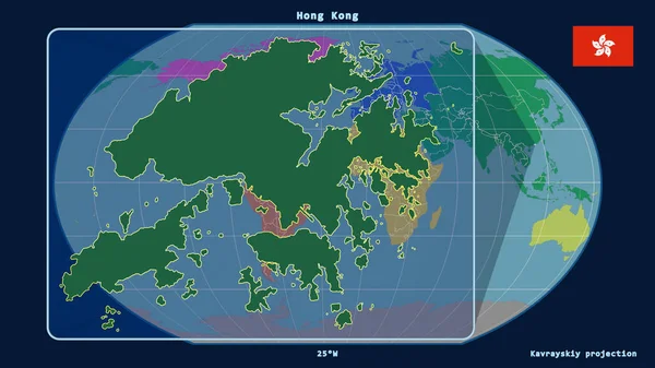 Приголомшений Точки Зору Гонконгу Перспективними Лініями Проти Глобальної Карти Проекції — стокове фото