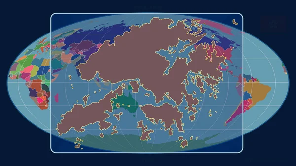 Увеличенный Вид Гонконга Перспективными Линиями Против Глобальной Карты Проекции Моллвейда — стоковое фото