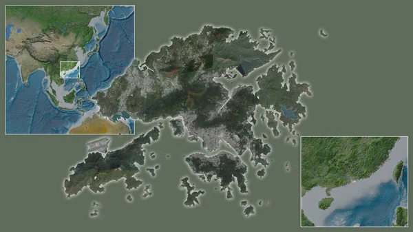 Крупный План Гонконга Расположение Регионе Центре Крупномасштабной Карты Мира Спутниковые — стоковое фото