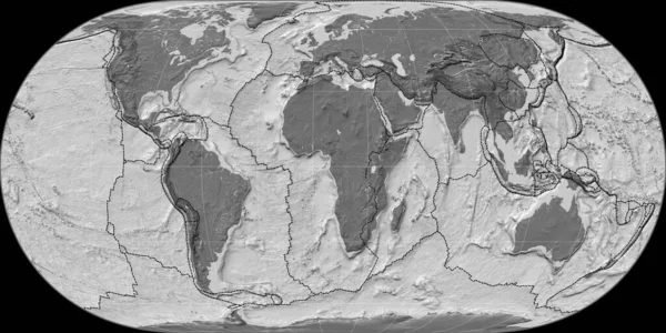 Mapa Del Mundo Proyección Hufnagel Centrado Longitud Este Mapa Topográfico — Foto de Stock