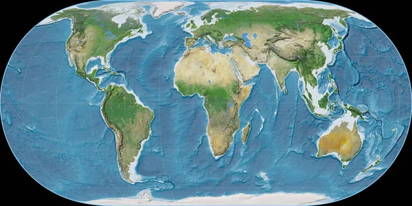 Mapa Del Mundo Proyección Hufnagel Centrado Longitud Este Imágenes Satelitales —  Fotos de Stock