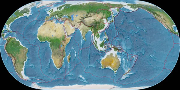 Mapa Świata Projekcji Hufnagel Skupiona Wschodniej Długości Geograficznej Obrazy Satelitarne — Zdjęcie stockowe