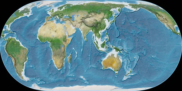 Карта Мира Проекции Хафнагеля Сосредоточена Восточной Долготе Спутниковые Снимки Сырой — стоковое фото