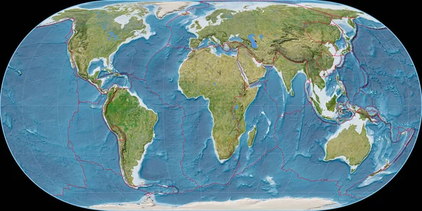 World Map Hufnagel Projection Centered East Longitude Satellite Imagery Composite — Stock Photo, Image