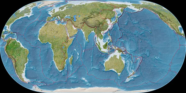 Světová Mapa Hufnagelově Projekci Soustředila Východní Délky Satelitní Snímky Kompozit — Stock fotografie
