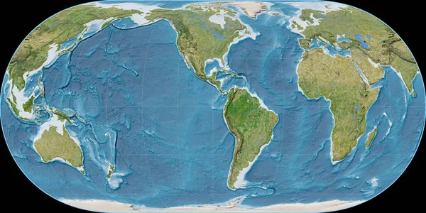 休格尔投影中的世界地图以西经90度为中心 卫星图像B 具有满意效果的光栅的原始复合材料 3D插图 — 图库照片