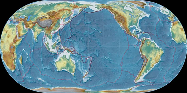Mapa Mundo Projeção Hufnagel Centrada Longitude Oeste 170 Mapa Relevo — Fotografia de Stock