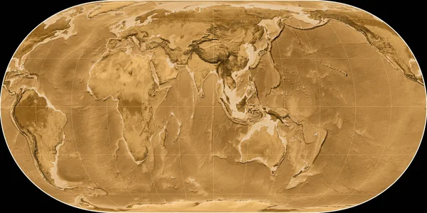 Světová Mapa Hufnagelově Projekci Soustředila Východní Délky Sepia Barevná Mapa — Stock fotografie