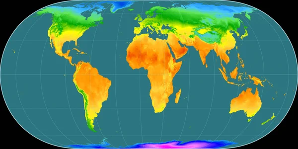 休格尔投影中的世界地图以东经11度为中心 平均年温度图 具有满意性能的栅格原料复合材料 3D插图 — 图库照片