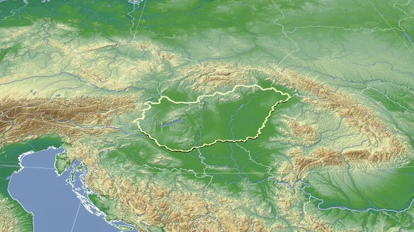 Hungria Seu Bairro Perspectiva Oblíqua Distante Forma Delineada Cor Mapa — Fotografia de Stock
