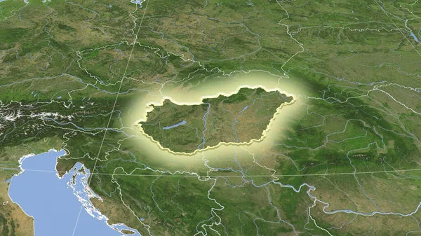 匈牙利及其邻国 遥远的斜向透视 形状闪闪发光 卫星图像 — 图库照片
