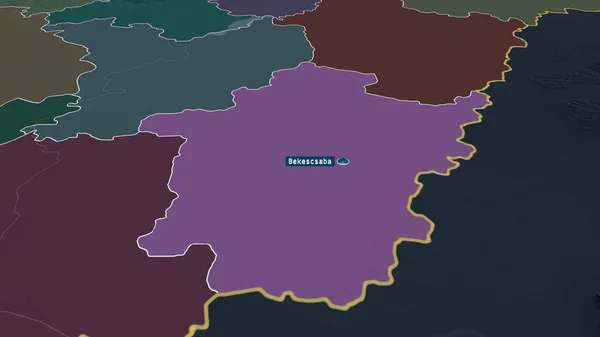 Бекес Округ Венгрии Увеличенный Выделенный Капиталом Цветная Карта Административного Деления — стоковое фото