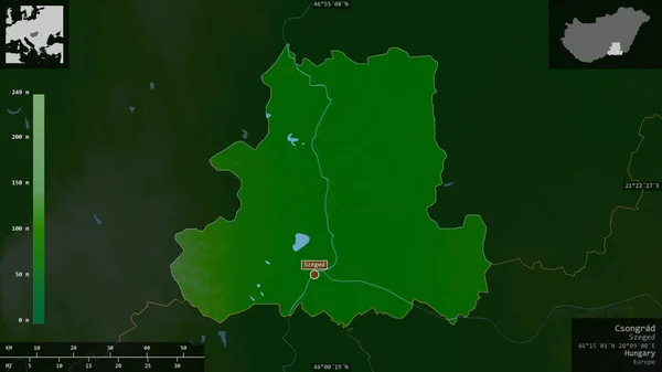 ハンガリーの郡 ソングラード 湖や川と色シェーダーデータ 有益なオーバーレイとその国の領域に対して提示形状 3Dレンダリング — ストック写真