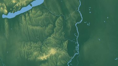 Tolna, Macaristan Bölgesi. Göller ve nehirlerle renkli rahatlama. Ülke alanına göre şekillendirilmiş. 3B görüntüleme