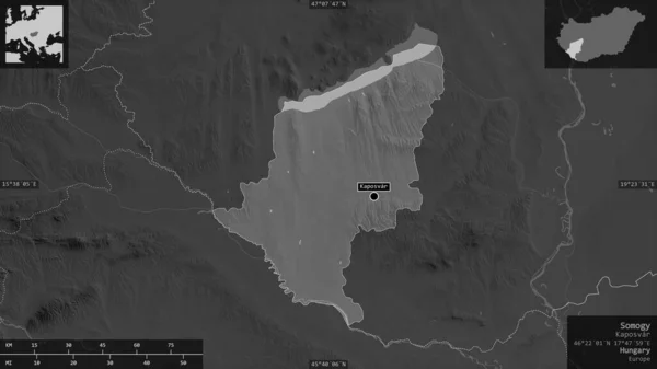 Somogy Condado Hungría Mapa Escala Grises Con Lagos Ríos Forma —  Fotos de Stock