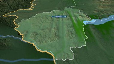 Zala - county of Hungary zoomed and highlighted with capital. Main physical landscape features. 3D rendering clipart