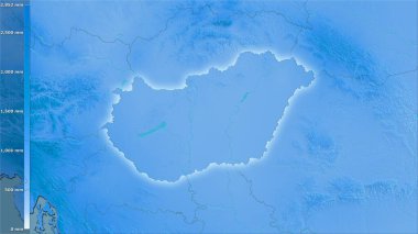 Efsanevi stereografik projeksiyonda Macaristan bölgesinde yıllık yağış - ışık saçan raster tabakalarının ham bileşimi