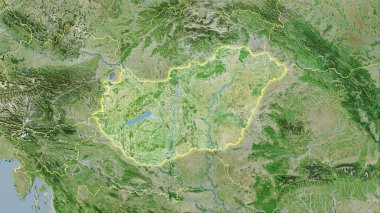 Stereografik projeksiyondaki D uydusundaki Macaristan bölgesi - ışık saçan ana hatlı raster tabakalarının ham bileşimi