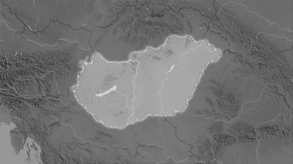 Hungría Mapa Elevación Escala Grises Proyección Estereográfica Composición Cruda Capas — Foto de Stock