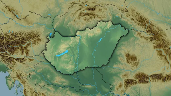 Hongarije Gebied Topografische Reliëfkaart Stereografische Projectie Ruwe Samenstelling Van Rasterlagen — Stockfoto