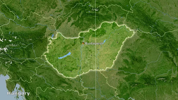 Hungria Área Mapa Satélite Projeção Estereográfica Composição Principal — Fotografia de Stock