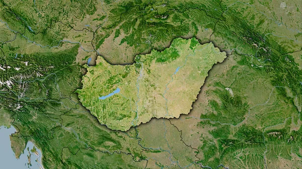 Ungheria Area Sulla Mappa Satellitare Nella Proiezione Stereografica Composizione Grezza — Foto Stock