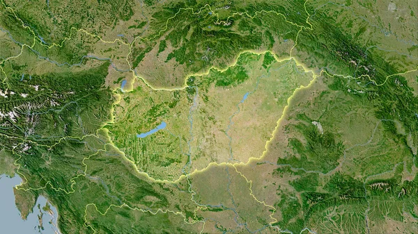 Oblast Maďarska Mapě Satelitu Stereografické Projekci Hrubé Složení Rastrových Vrstev — Stock fotografie